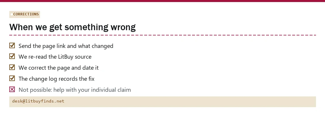 Slip card describing how corrections are handled