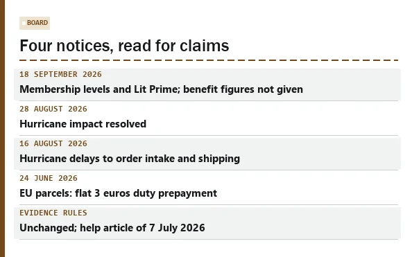 Card listing four LitBuy announcements with their dates and what each changes for evidence