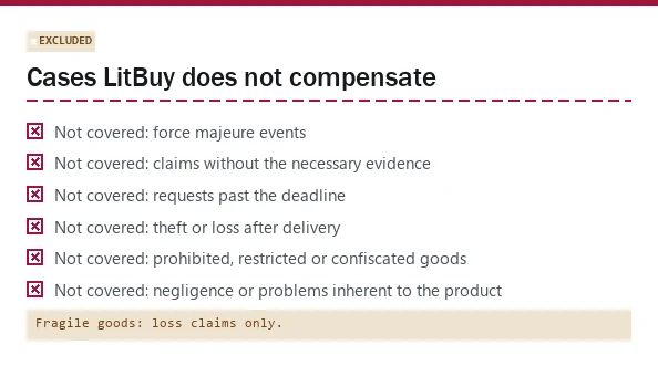 Slip card of six cases LitBuy excludes from compensation