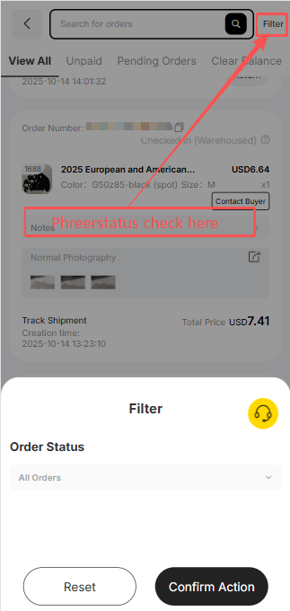 Order-status filter