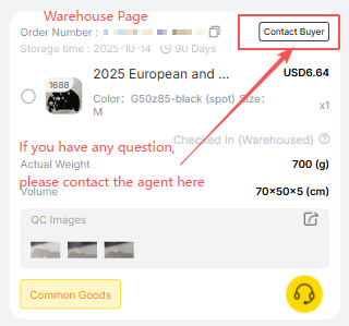 Stored goods, dimensions and QC images