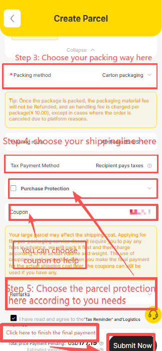 Packing, route and coupon controls